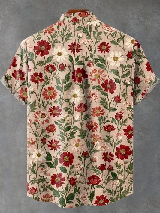 Vintage Floral Print Shirt – Retro Botanical Short Sleeve Button-Up