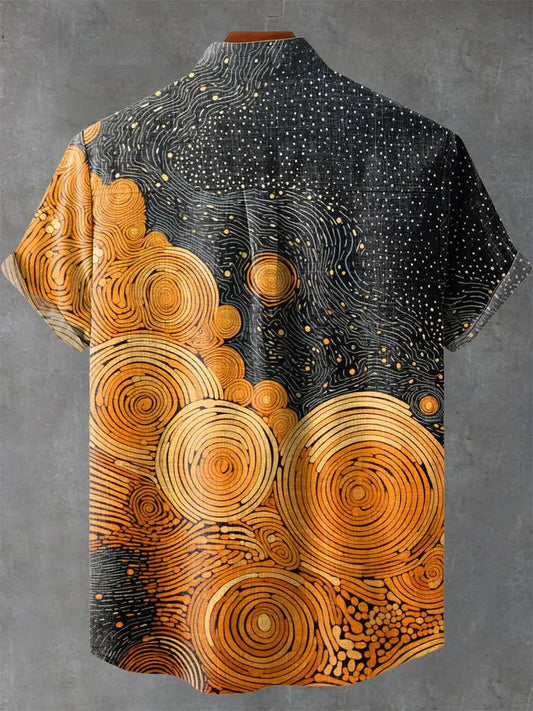 Premium Solid Casual Shirt – Soft Cotton | Golden Swirl Galaxy Art Shirt for Men | Abstract Print Summer Shirt
