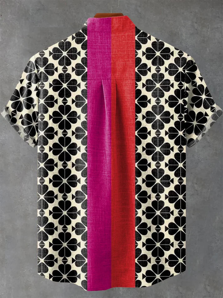 Premium Solid Casual Shirt – Soft Cotton | Black Mosaic Pattern & Dual-Tone Center Strip Shirt for Men