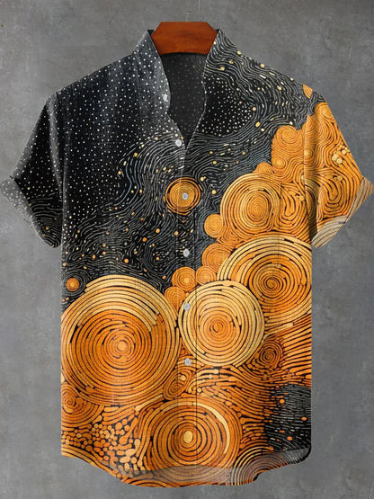 Premium Solid Casual Shirt – Soft Cotton | Golden Swirl Galaxy Art Shirt for Men | Abstract Print Summer Shirt