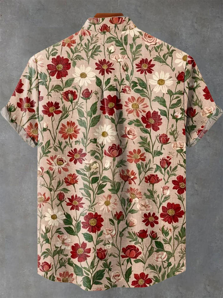 Vintage Floral Print Shirt – Retro Botanical Short Sleeve Button-Up