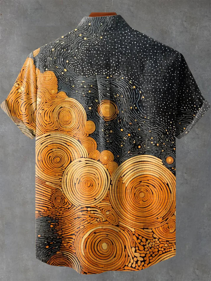 Premium Solid Casual Shirt – Soft Cotton | Golden Swirl Galaxy Art Shirt for Men | Abstract Print Summer Shirt
