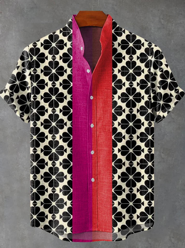 Premium Solid Casual Shirt – Soft Cotton | Black Mosaic Pattern & Dual-Tone Center Strip Shirt for Men