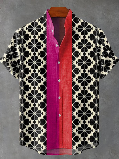 Premium Solid Casual Shirt – Soft Cotton | Black Mosaic Pattern & Dual-Tone Center Strip Shirt for Men