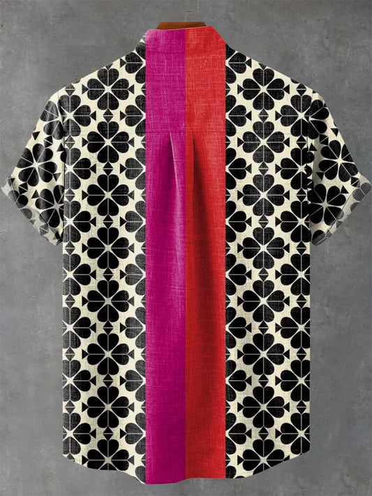 Premium Solid Casual Shirt – Soft Cotton | Black Mosaic Pattern & Dual-Tone Center Strip Shirt for Men