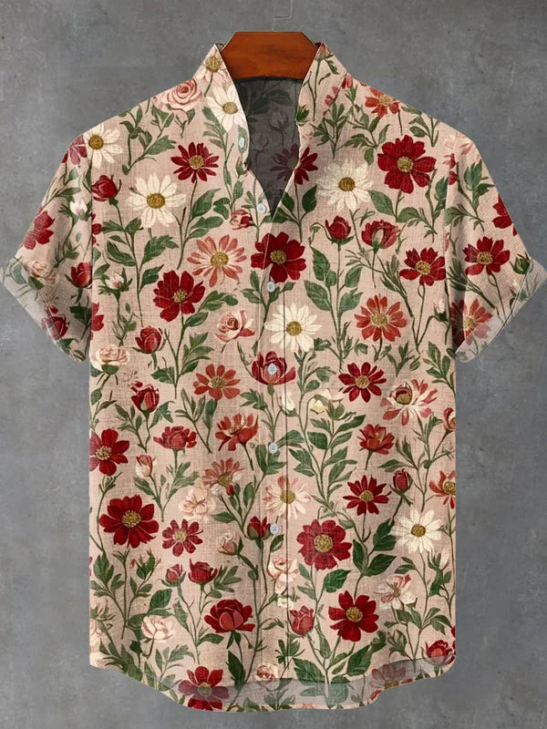 Vintage Floral Print Shirt – Retro Botanical Short Sleeve Button-Up