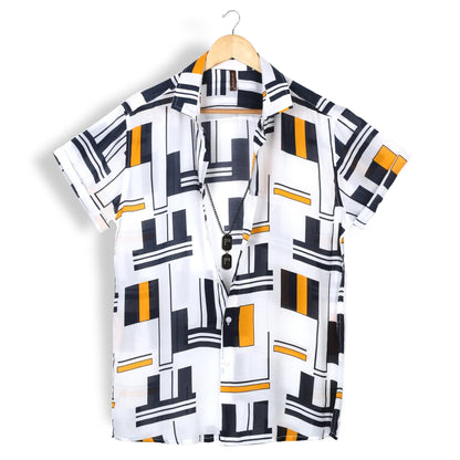 Geometric Print Short-Sleeve Shirt – Modern Casual Button-Up | Summer Street Style Top