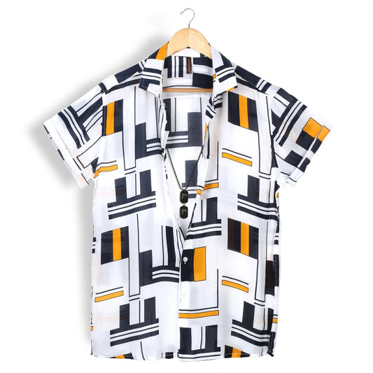 Geometric Print Short-Sleeve Shirt – Modern Casual Button-Up | Summer Street Style Top