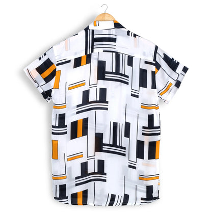 Geometric Print Short-Sleeve Shirt – Modern Casual Button-Up | Summer Street Style Top